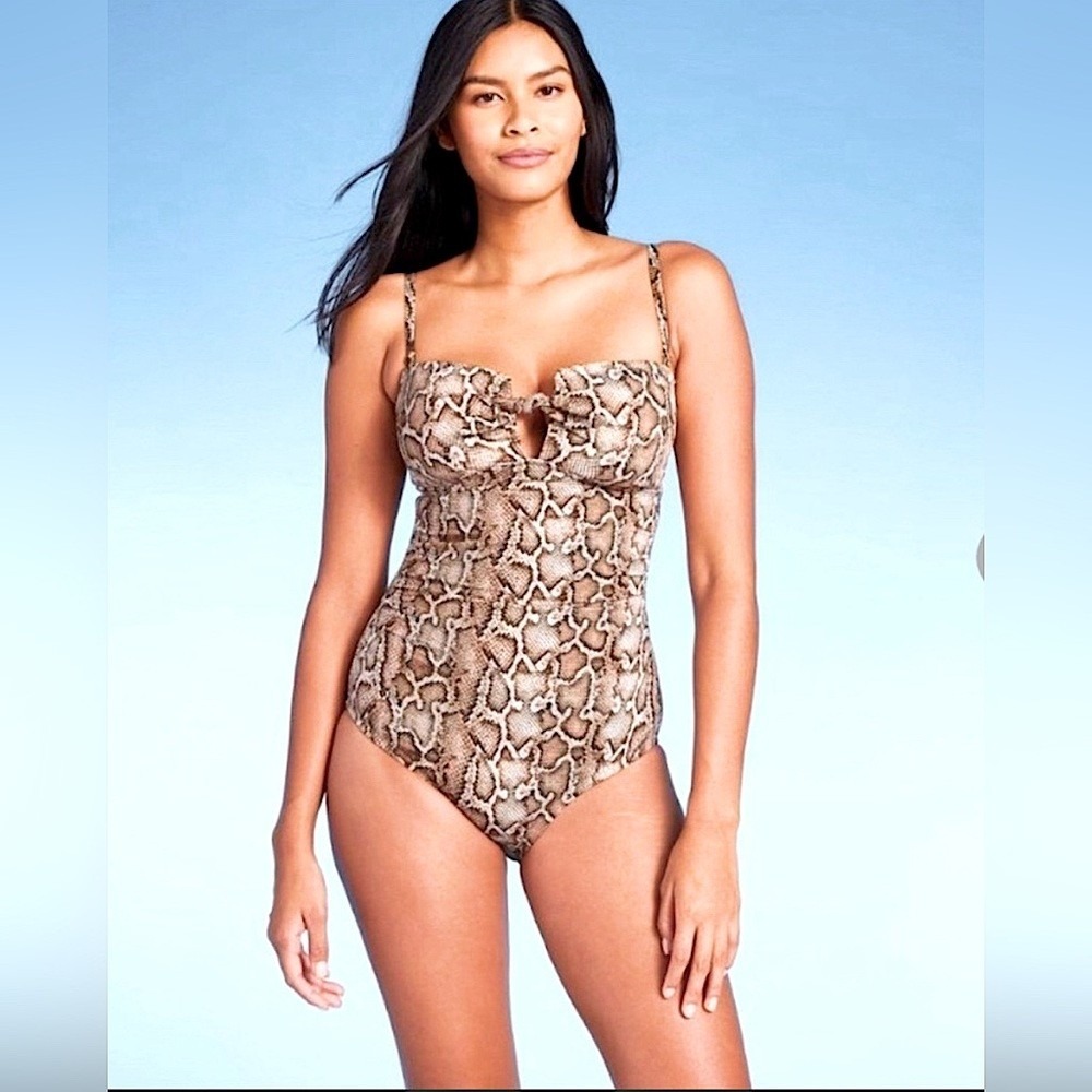 Kona Sol One Piece Swimsuit Women Large Brown Snakeskin Excellent Animal Print